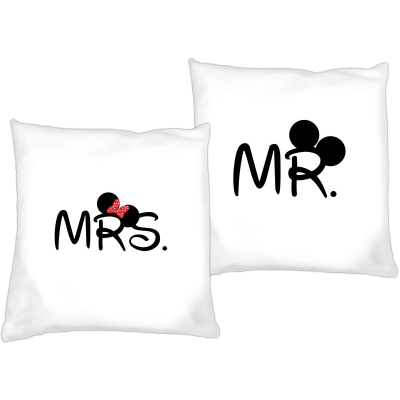 Poduszki dla par zakochanych komplet 2 sztuki Mr. Mrs. Mickey